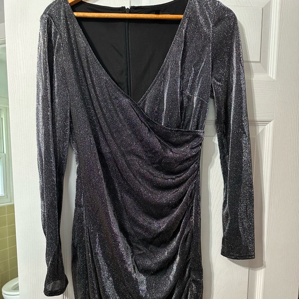 Fun and classy black and silver shimmer party dress.